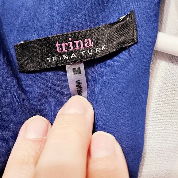 Trina Turk Geometric 70s Style Blue & White Mini Shift Dress. Size M. - Picture 5 of 6